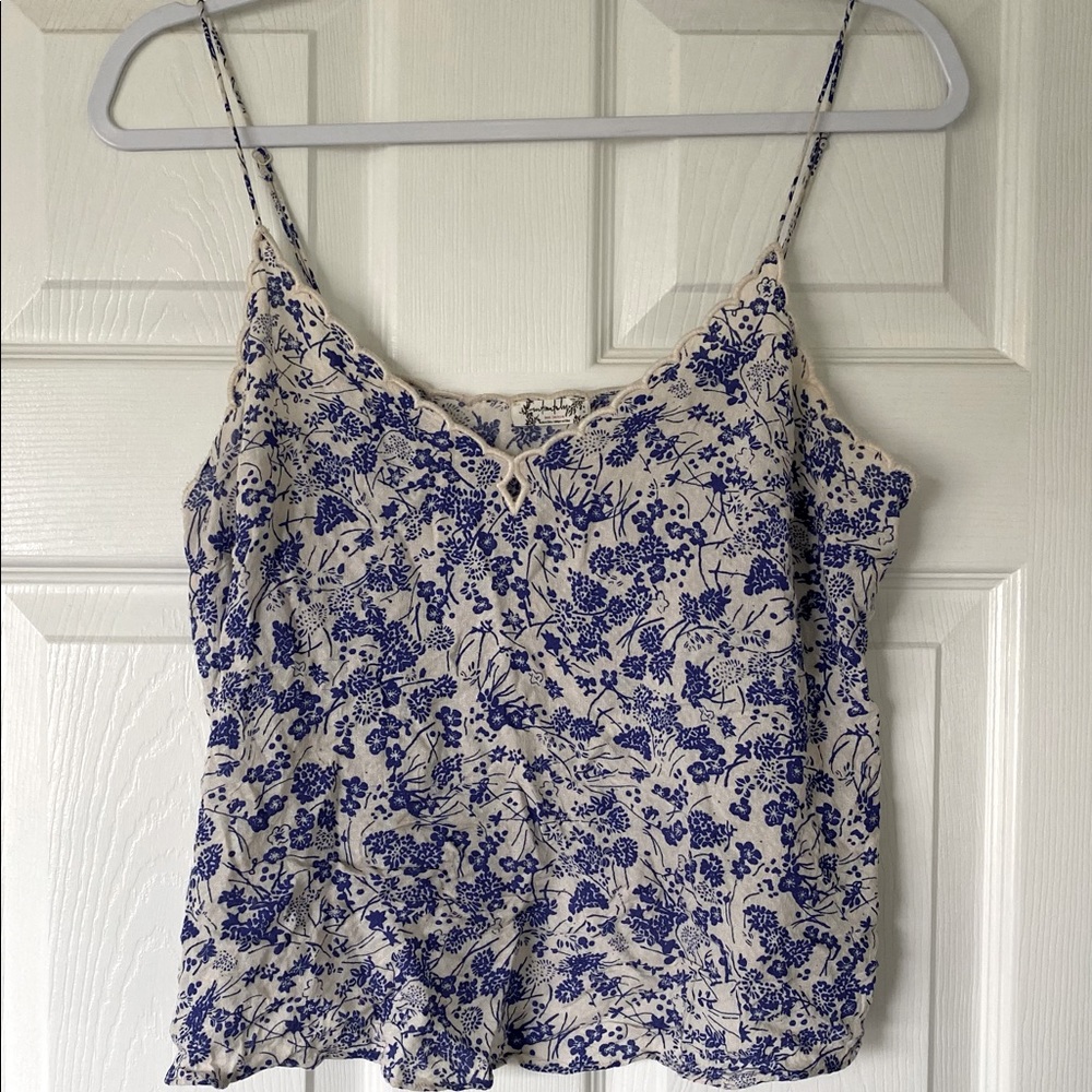 Free People Cropped Blue and White Floral Cami